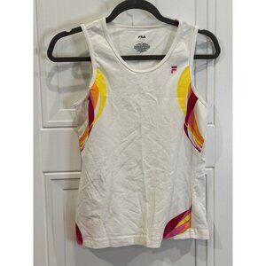 Fila Sport White Athletic Tank S Cotton Spandex Blend Pink Orange Yellow EUC